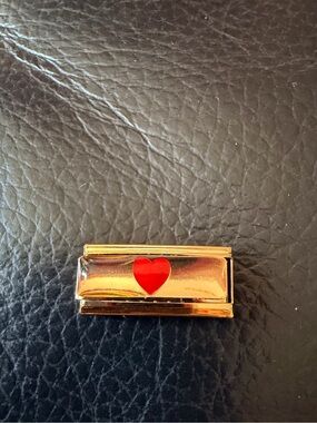 Extra Long Red Heart Italian Charm Bracelet Link Gold Tone Love Charm